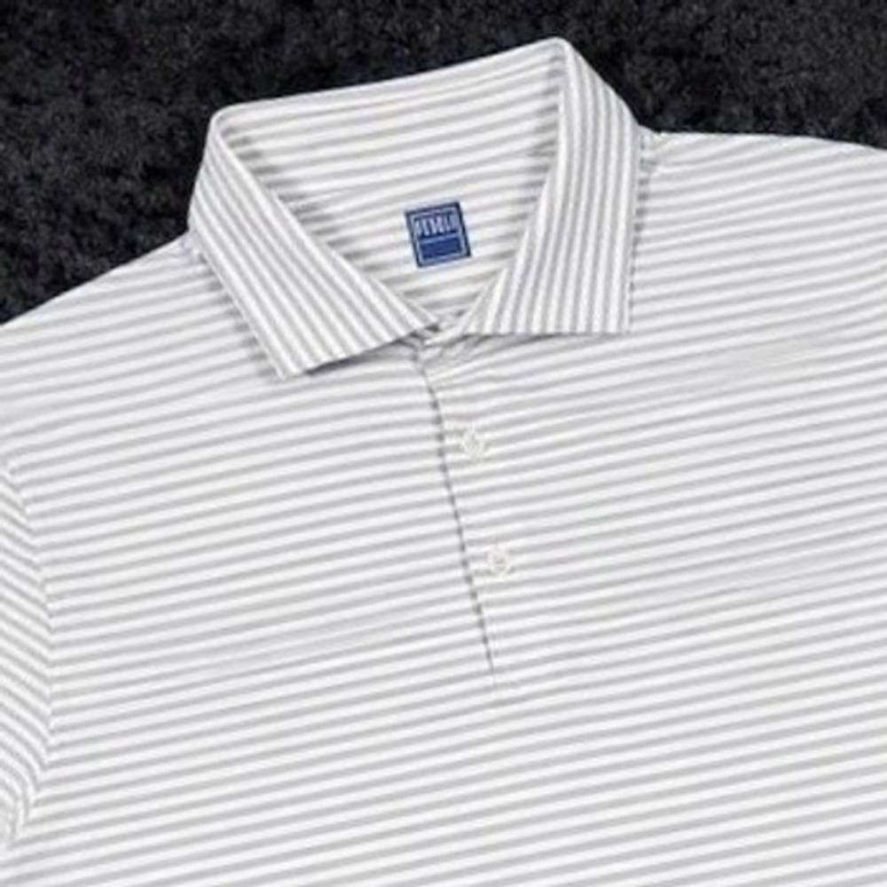 Fedeli Mens Striped Polo Shirt Grey White Made in Italy Size Large Short Sleeve